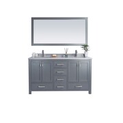 Laviva Wilson 60, Grey Cabinet & White Stripe Countertop 313ANG-60G-WS